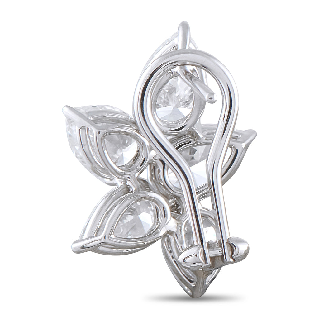 White gold diamond cluster earrings with five pear-cut stones and stud back