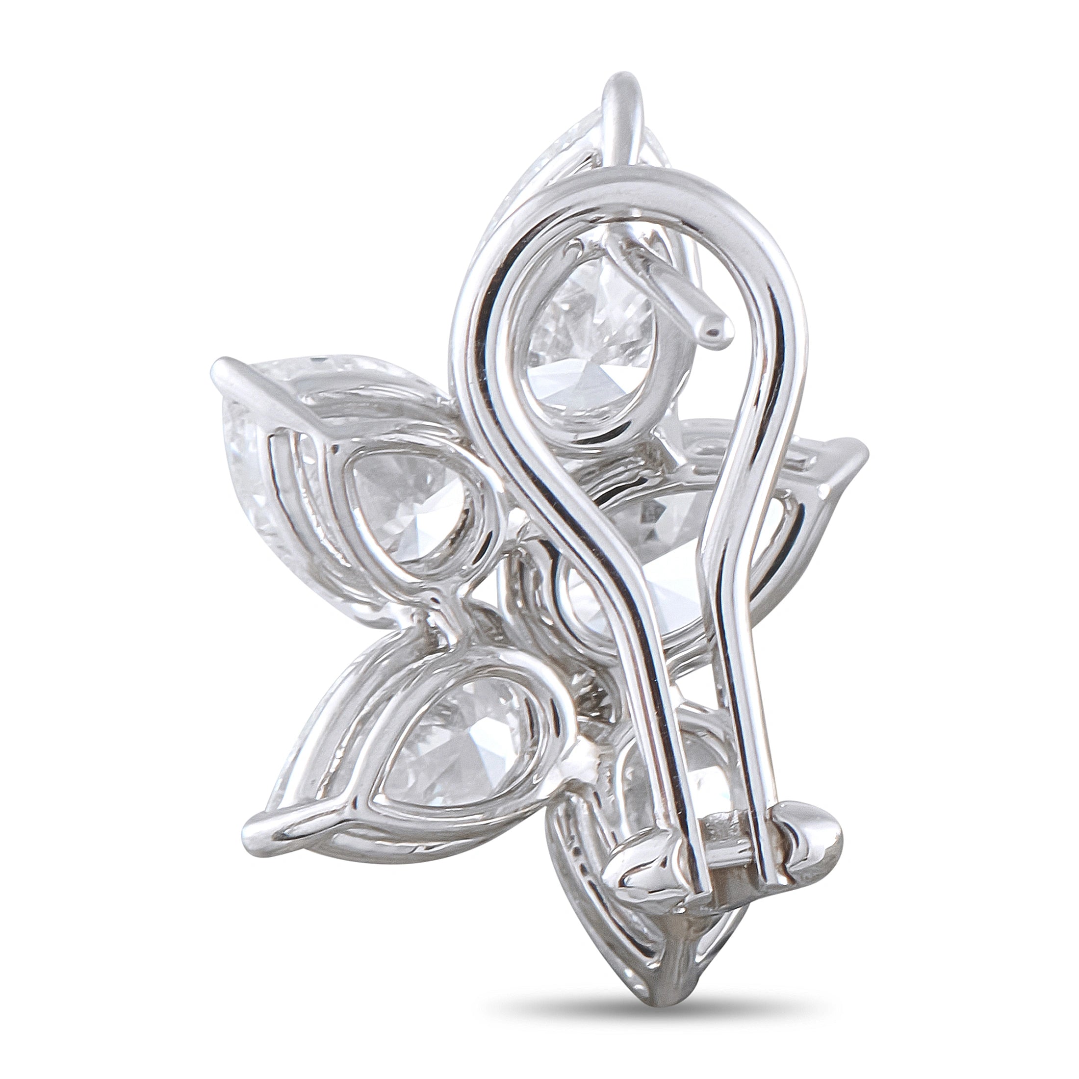 White gold diamond cluster earrings with five pear-cut stones and stud back