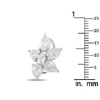 Diamond cluster earrings with five pear-cut diamonds, shown with mm size scale