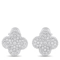 White gold clover diamond stud earrings with clustered round stones