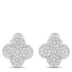White gold clover diamond stud earrings with clustered round stones