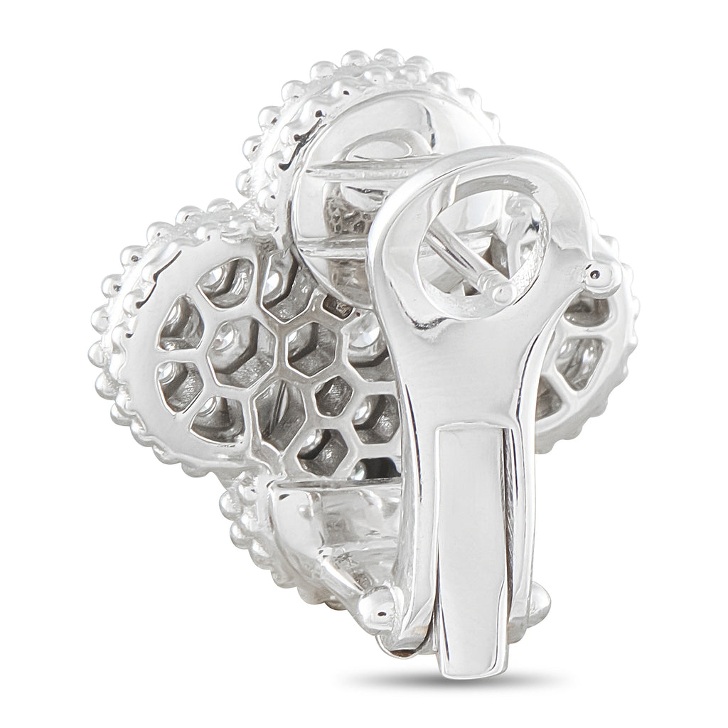 White gold clover diamond earring with visible post and hinged back