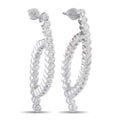 18K white gold diamond hoop earrings with cascading round stones, stud backs
