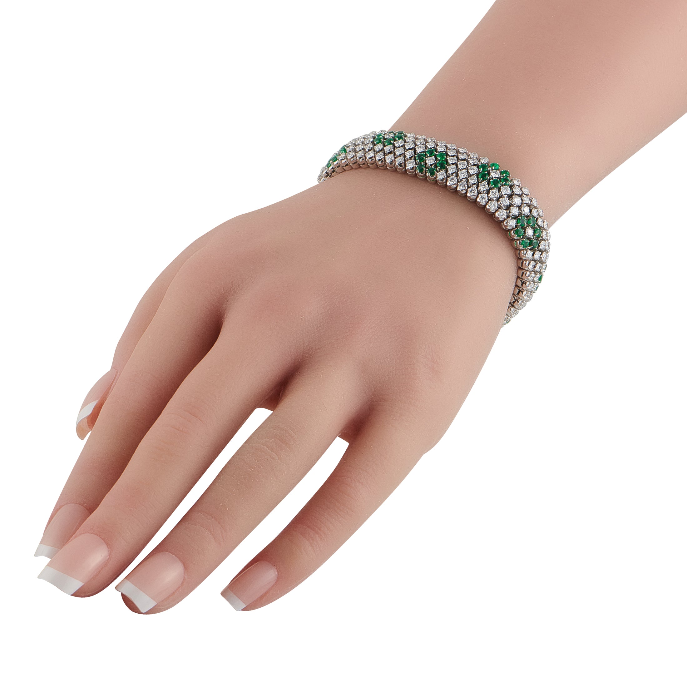 18K White Gold 11.0ct Diamond and Emerald Bracelet