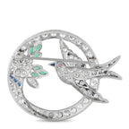 Antique 18K White Gold 2.70ct Diamond and Emerald Bird Brooch