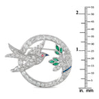 Antique 18K White Gold 2.70ct Diamond and Emerald Bird Brooch