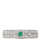 Antique 18K White Gold 0.50ct Diamond and Emerald Bar Brooch