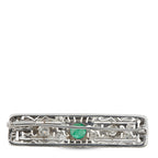 Antique 18K White Gold 0.50ct Diamond and Emerald Bar Brooch