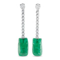 White gold diamond and emerald drop earrings with green rectangular dangles