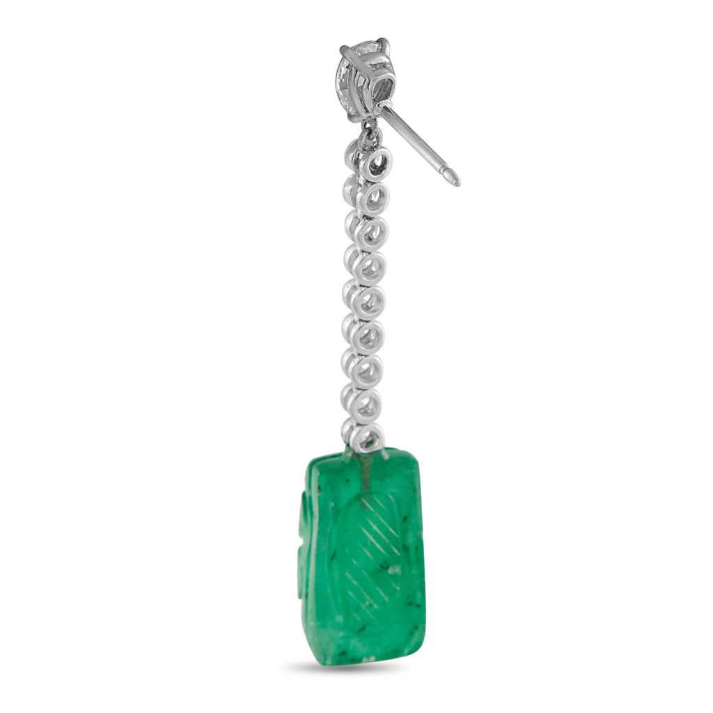 18K White Gold 1.75ct Diamond and Emerald Earrings