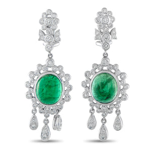 18K White Gold 1.10ct Diamond and Emerald Earrings