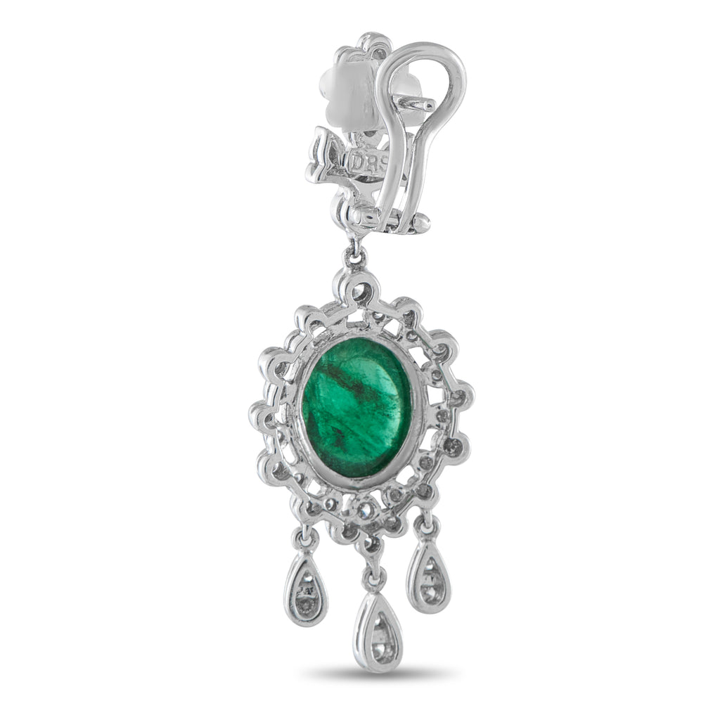 18K White Gold 1.10ct Diamond and Emerald Earrings