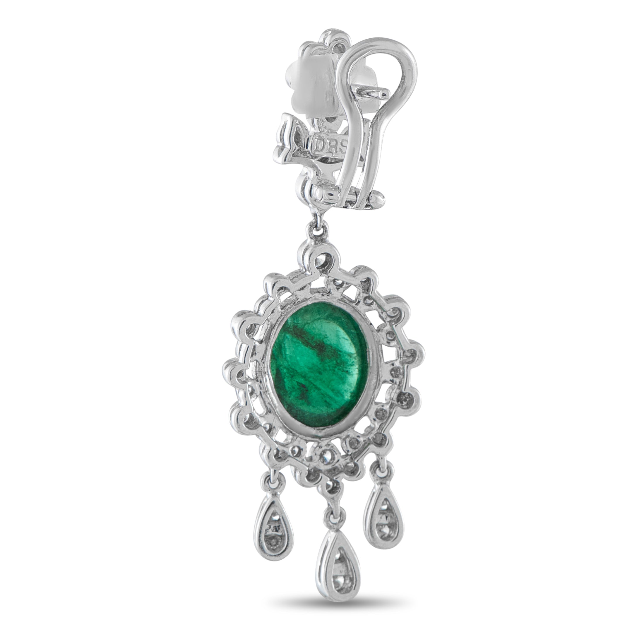 18K White Gold 1.10ct Diamond and Emerald Earrings