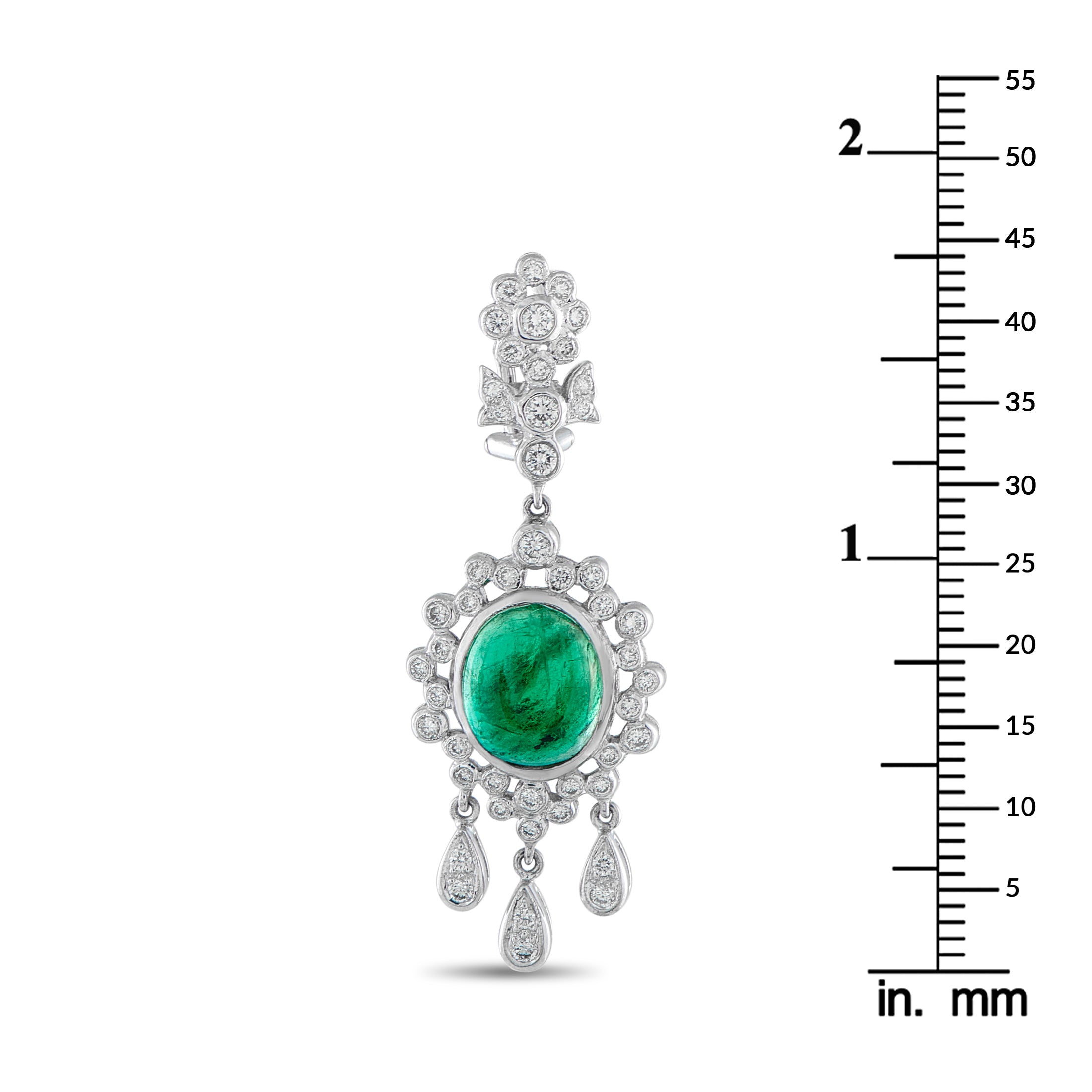 18K White Gold 1.10ct Diamond and Emerald Earrings
