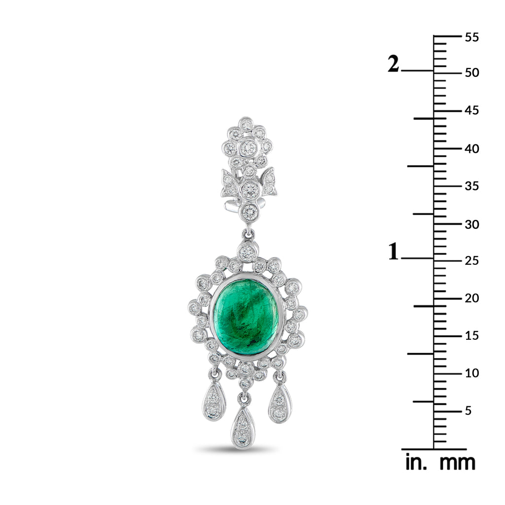 18K White Gold 1.10ct Diamond and Emerald Earrings