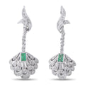 Antique 18K white gold diamond and emerald drop earrings, fan-shaped frame