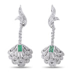 Antique 18K White Gold Diamond and Emerald Earrings