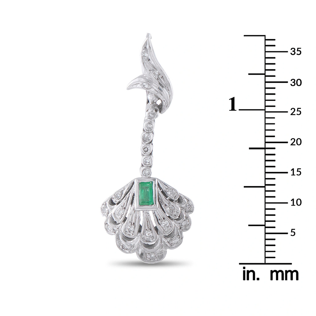 Antique 18K White Gold Diamond and Emerald Earrings