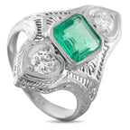 18K White Gold 0.46ct Diamond and Emerald Ring