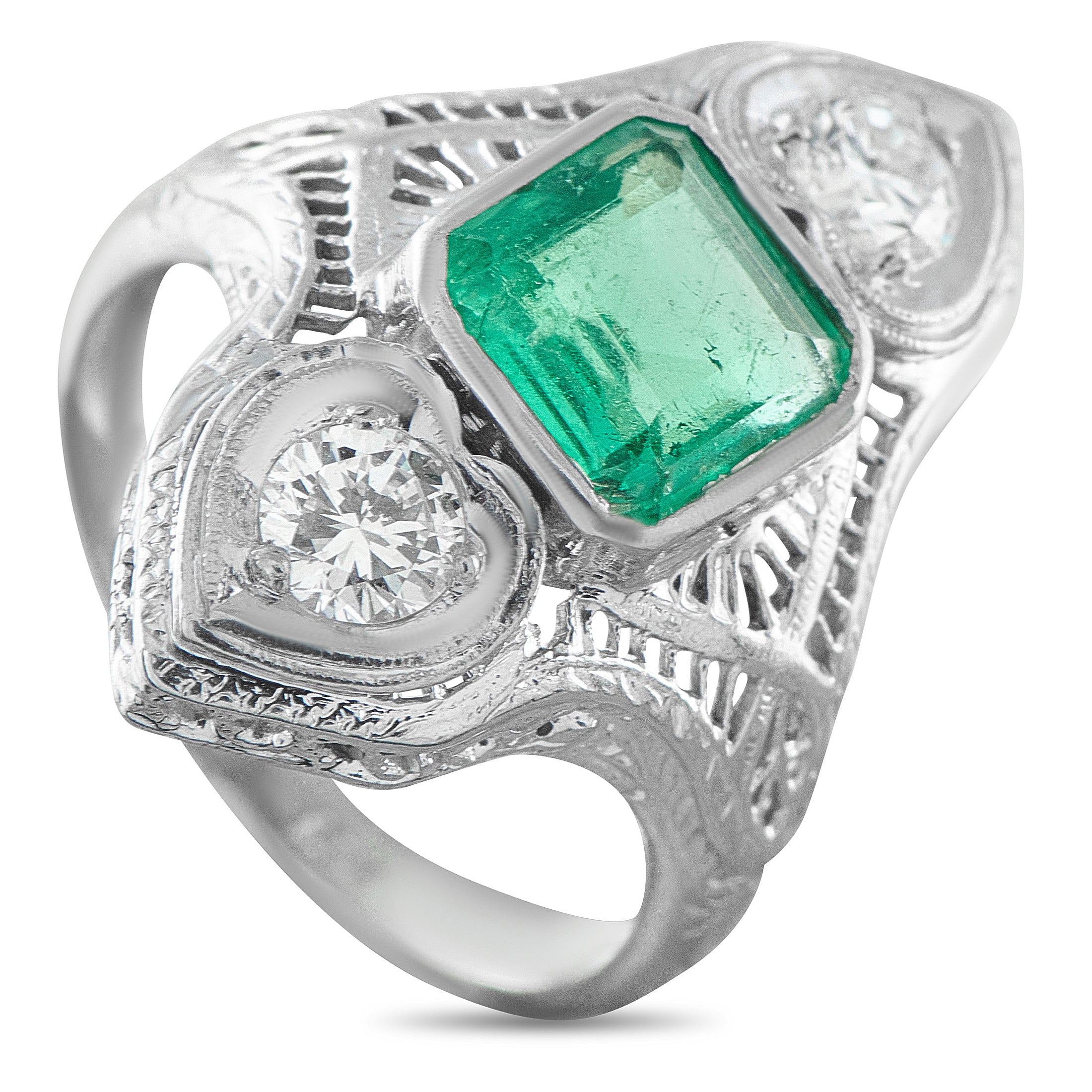 18K White Gold 0.46ct Diamond and Emerald Ring