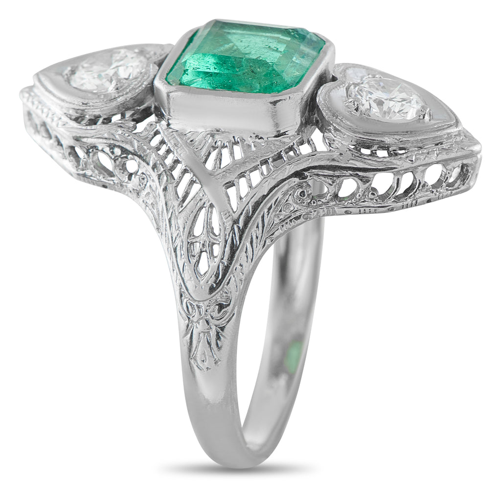 18K White Gold 0.46ct Diamond and Emerald Ring