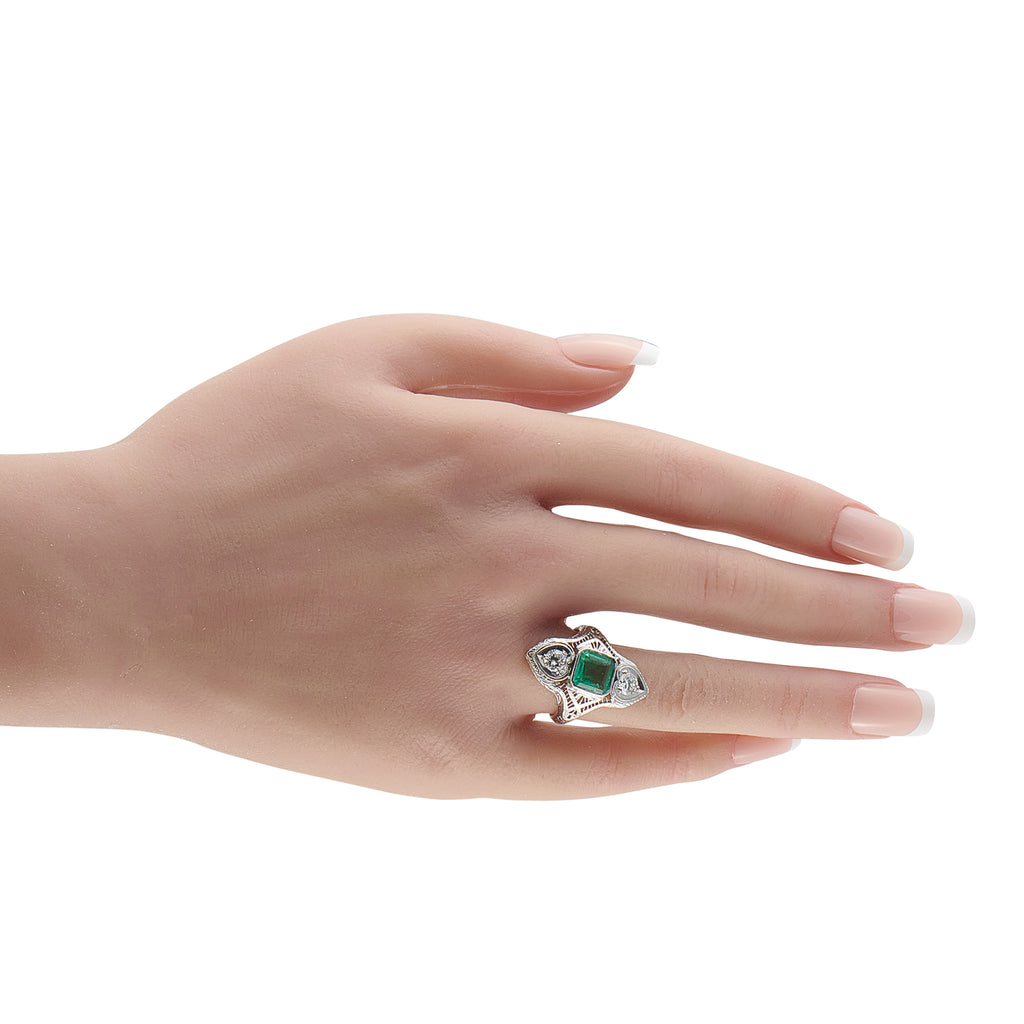 18K White Gold 0.46ct Diamond and Emerald Ring