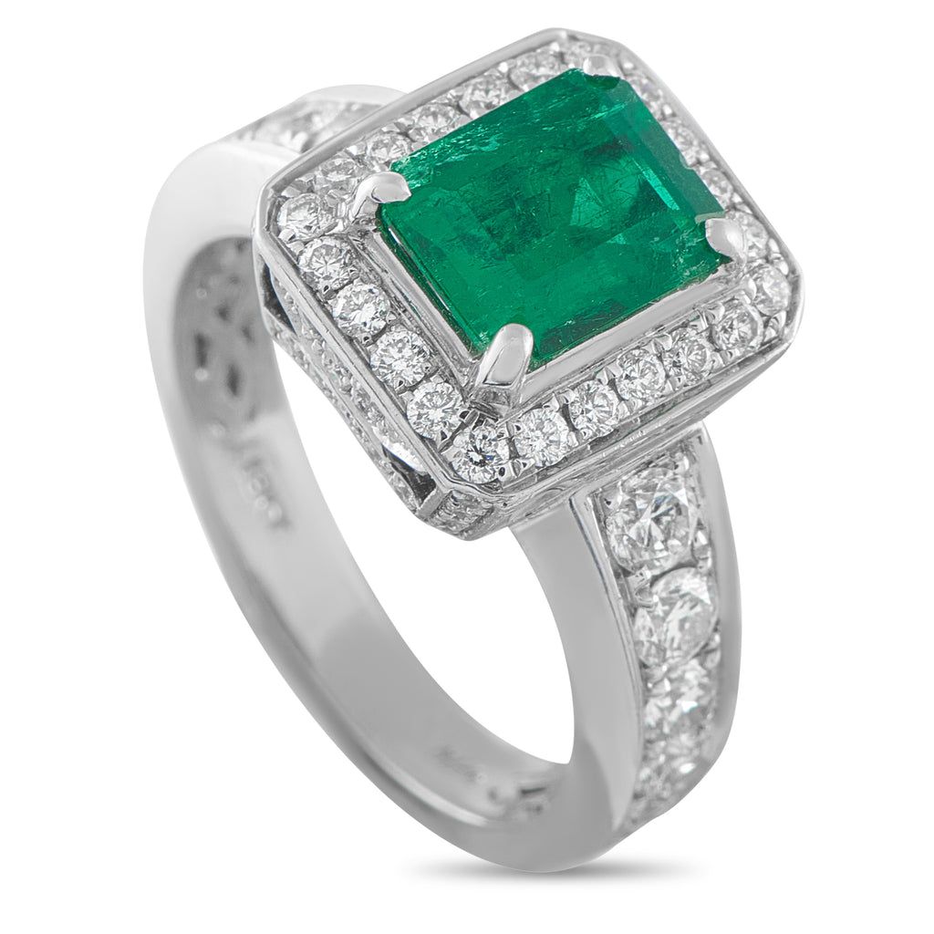 18K White Gold 1.56ct Diamond and Colombian Emerald Ring