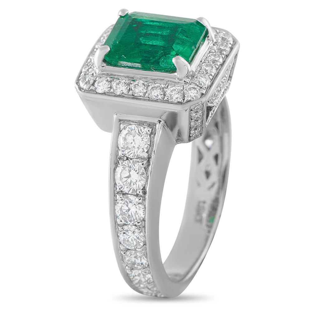 18K White Gold 1.56ct Diamond and Colombian Emerald Ring