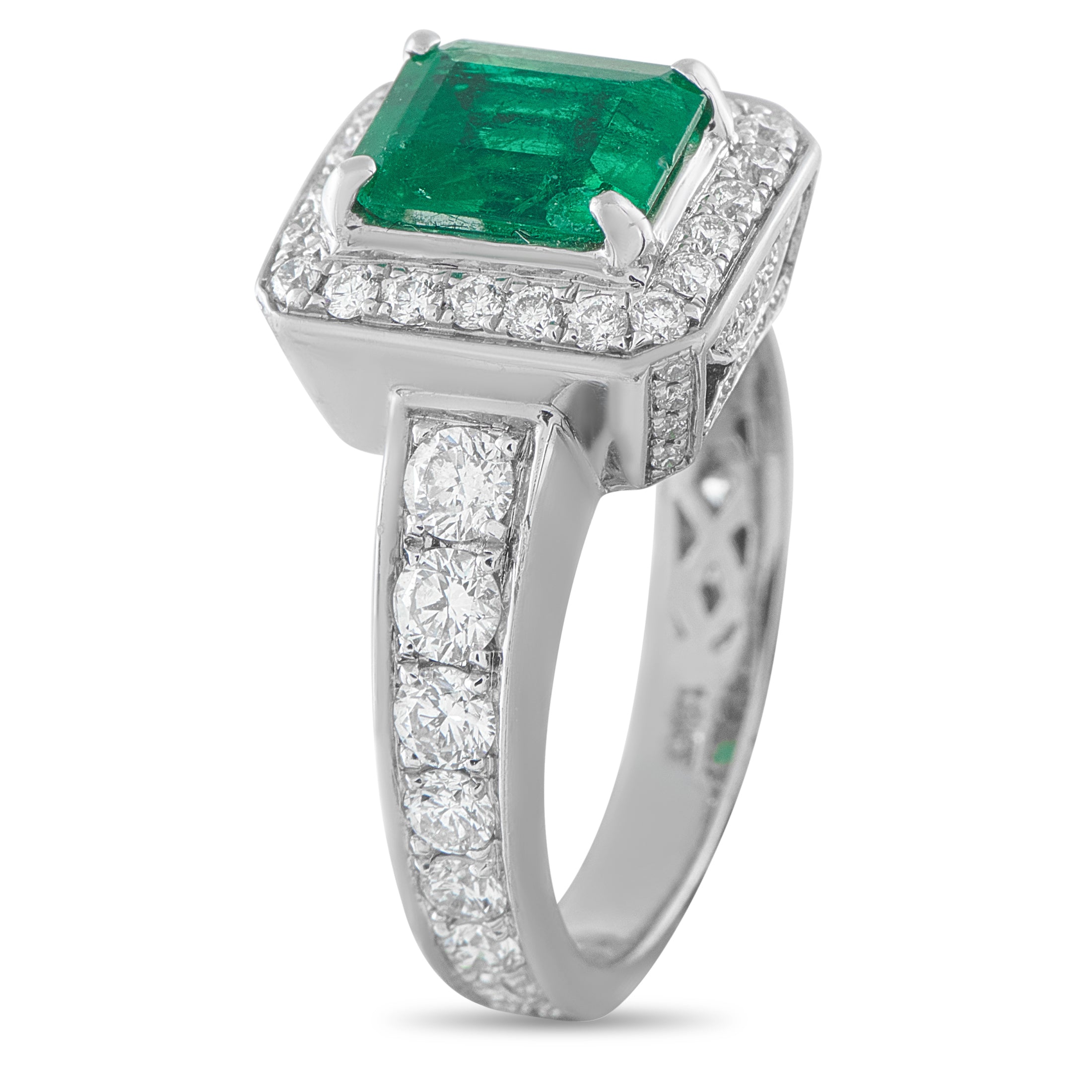 18K White Gold 1.56ct Diamond and Colombian Emerald Ring