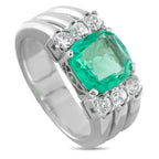 18K White Gold 0.50ct Diamond and Colombian Emerald Ring