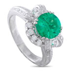 18K White Gold 0.45ct Diamond and Emerald Ring