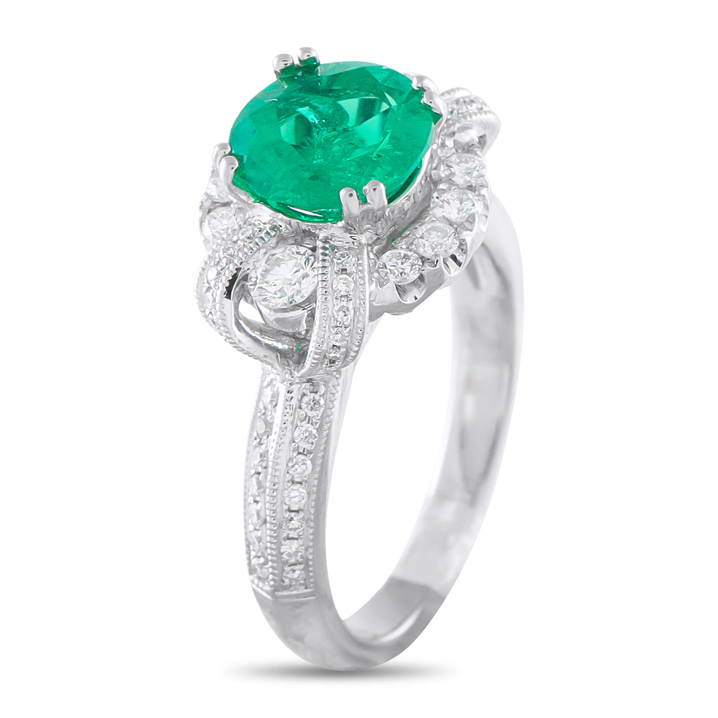 18K White Gold 0.45ct Diamond and Emerald Ring