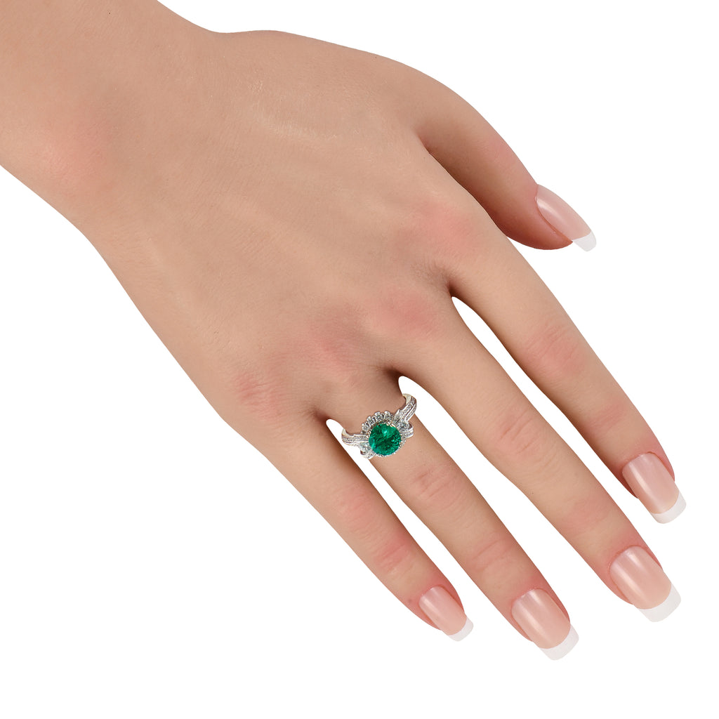 18K White Gold 0.45ct Diamond and Emerald Ring