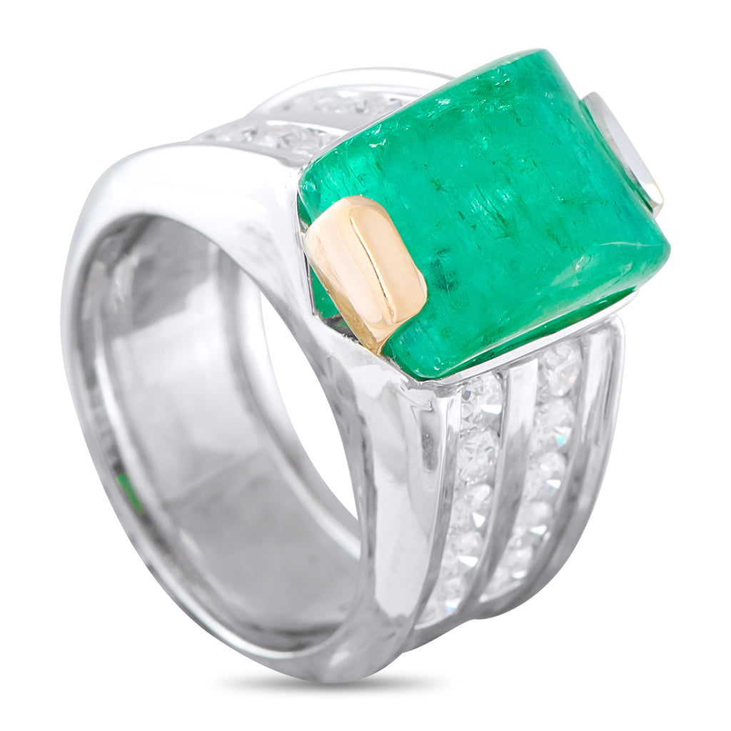 18K White Gold 1.60ct Diamond and Emerald Ring