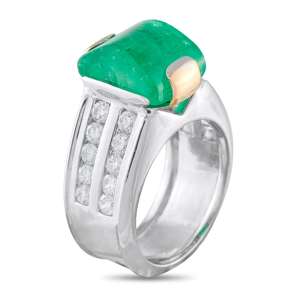18K White Gold 1.60ct Diamond and Emerald Ring