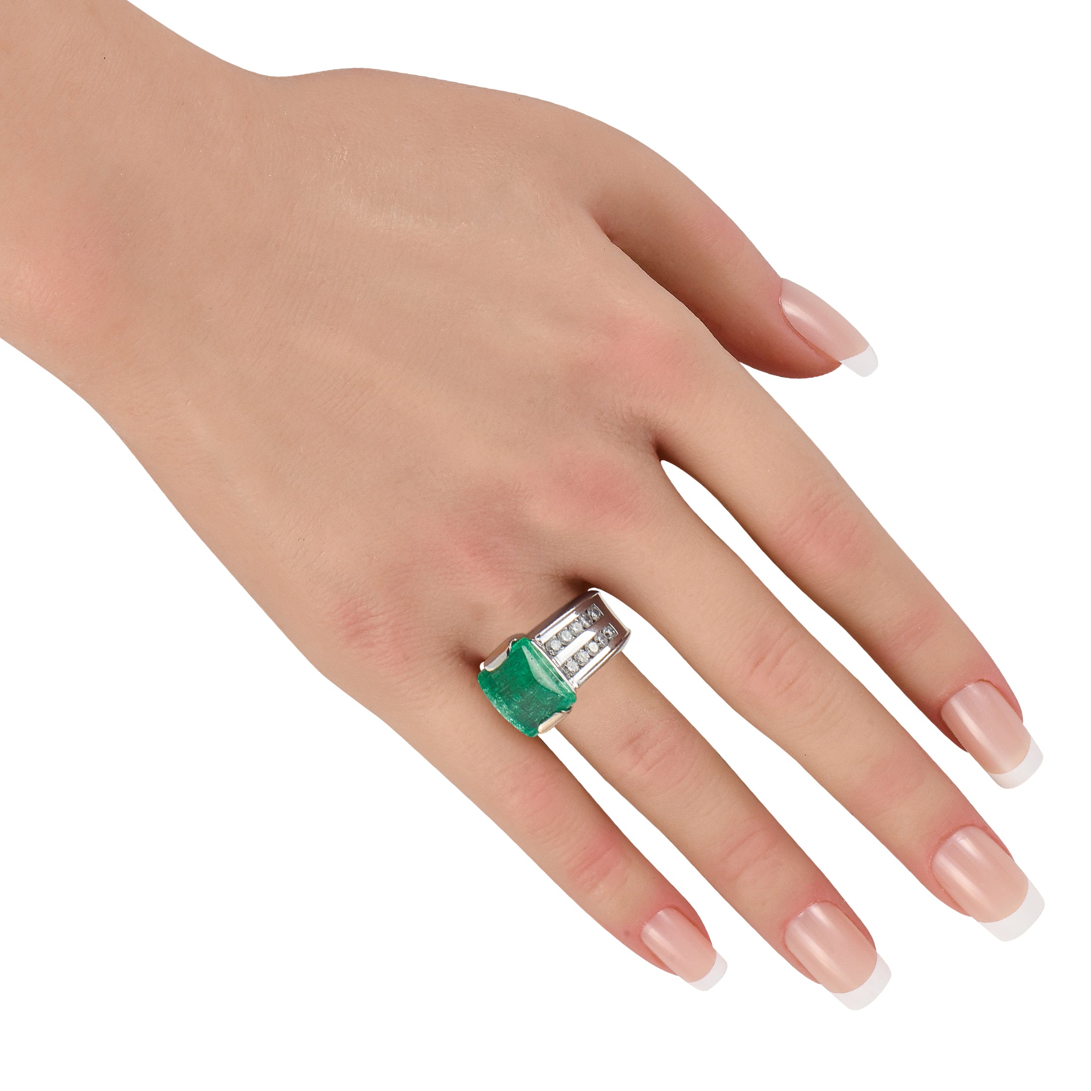 18K White Gold 1.60ct Diamond and Emerald Ring