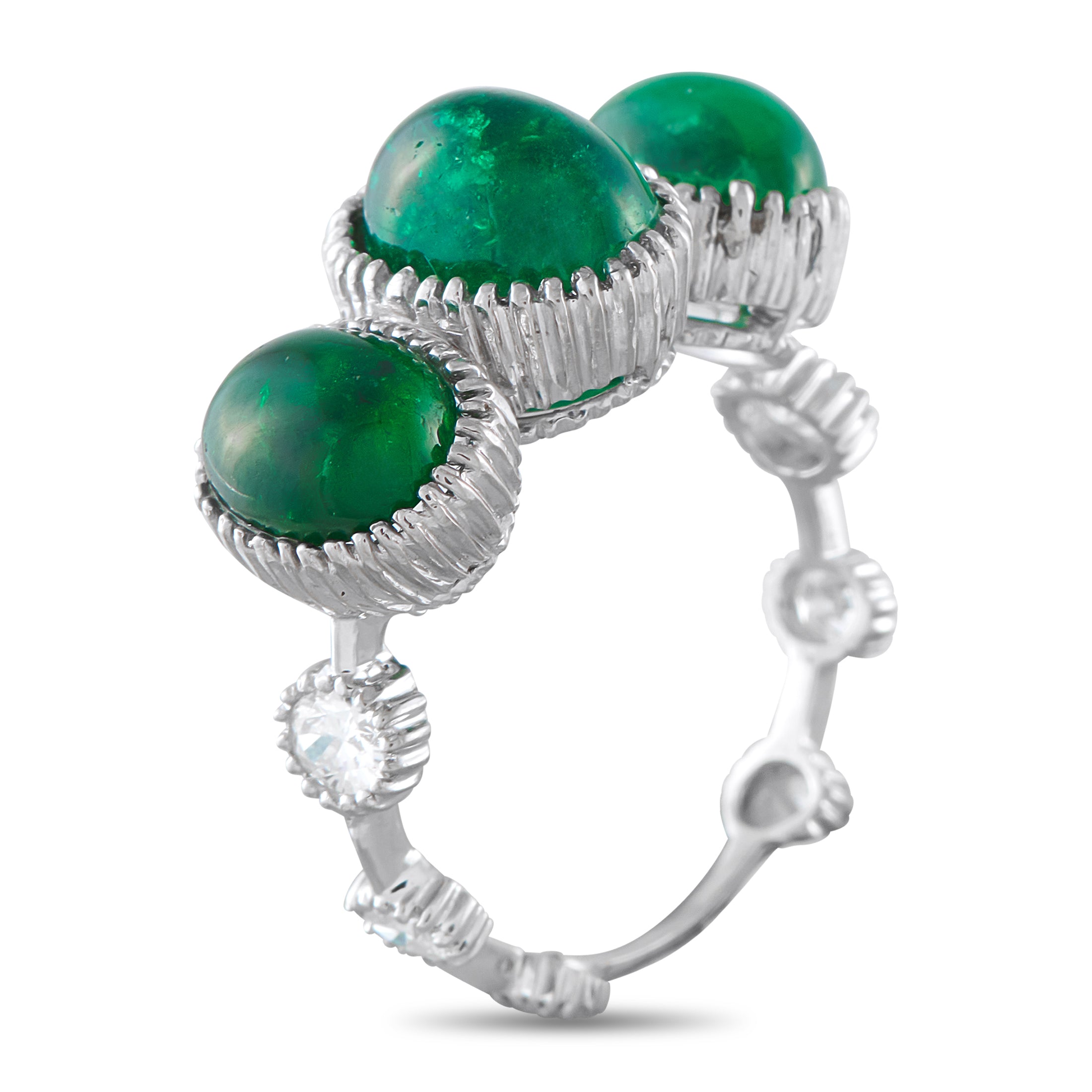 18K White Gold 1.0ct Diamond and Emerald Ring