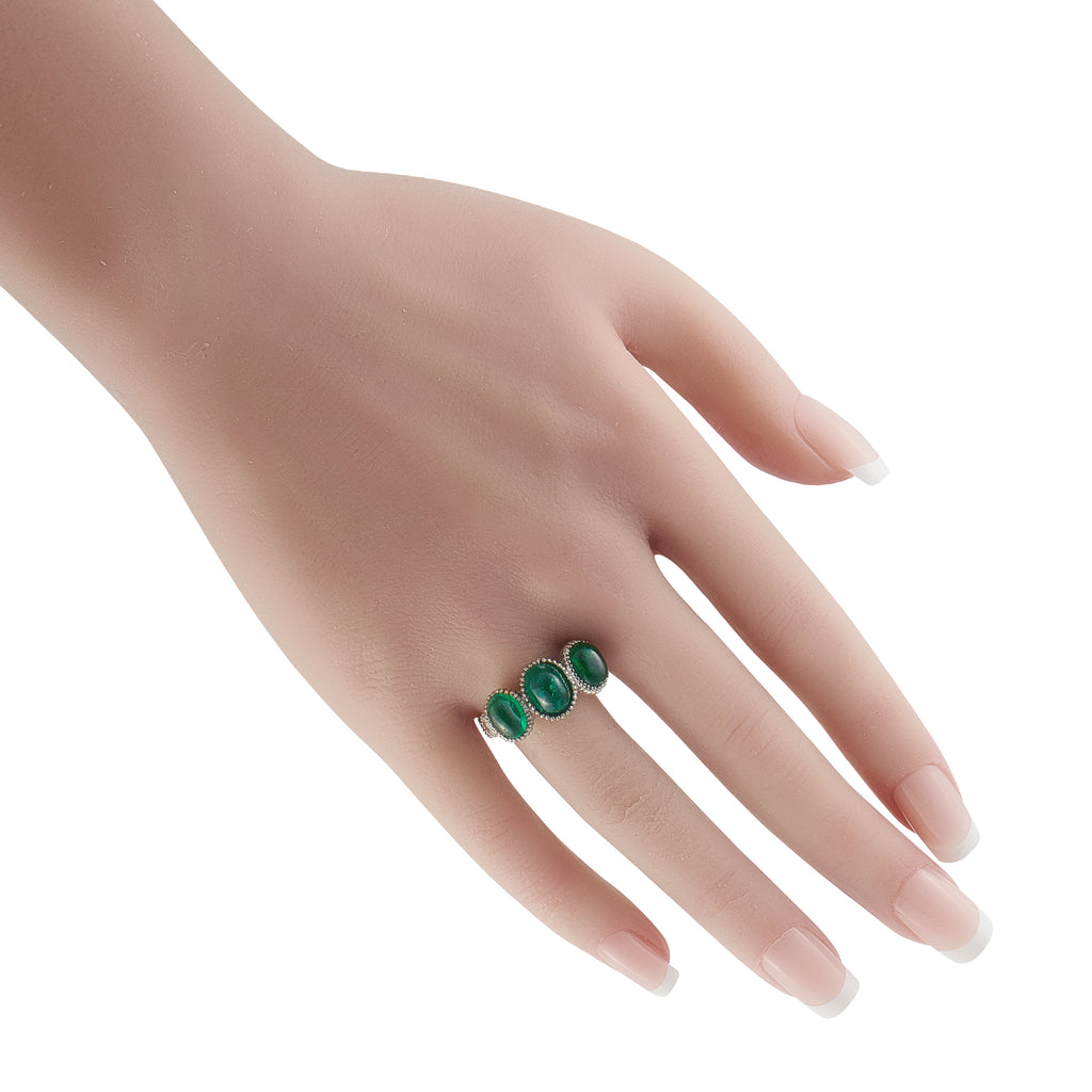 18K White Gold 1.0ct Diamond and Emerald Ring