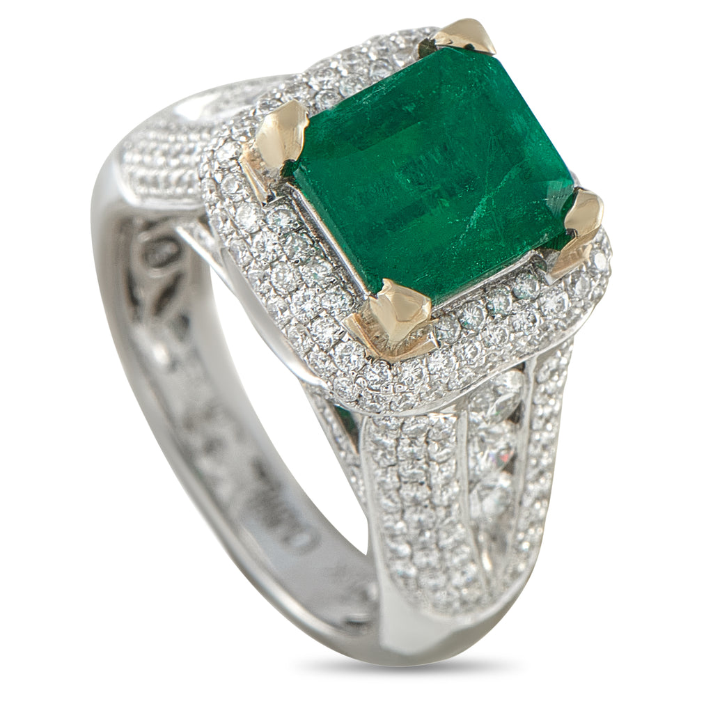 18K White Gold 1.30ct Diamond and Emerald Ring