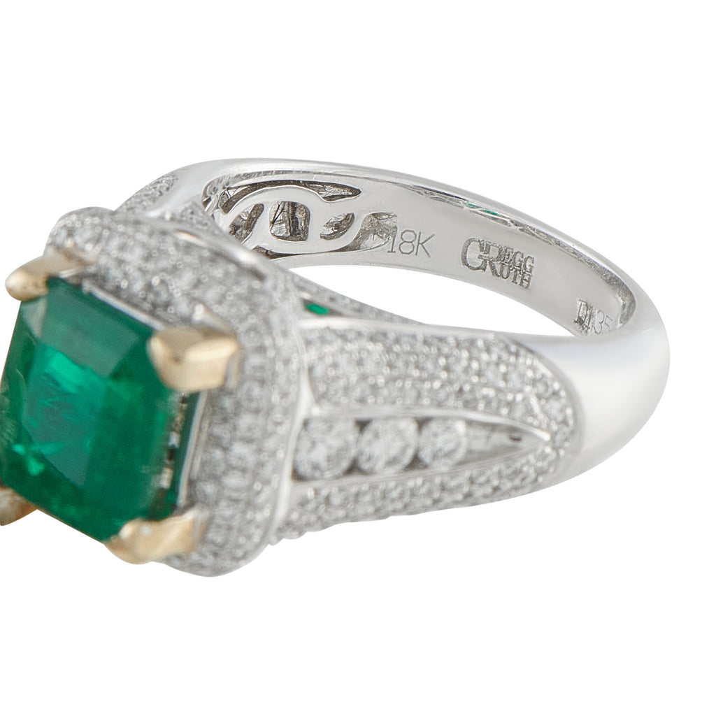 18K White Gold 1.30ct Diamond and Emerald Ring