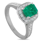 18K White Gold 0.51ct Diamond and Emerald Ring