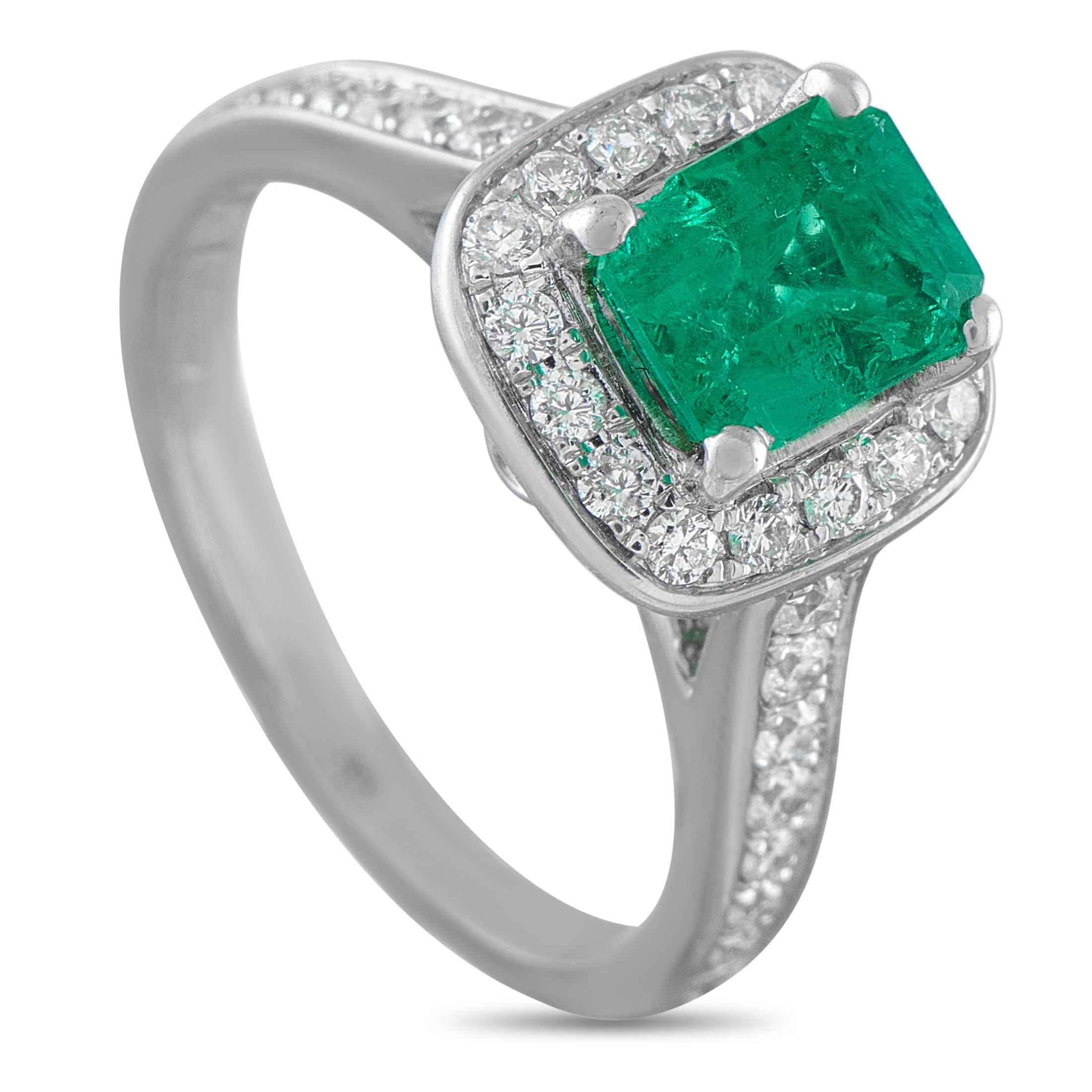18K White Gold 0.51ct Diamond and Emerald Ring