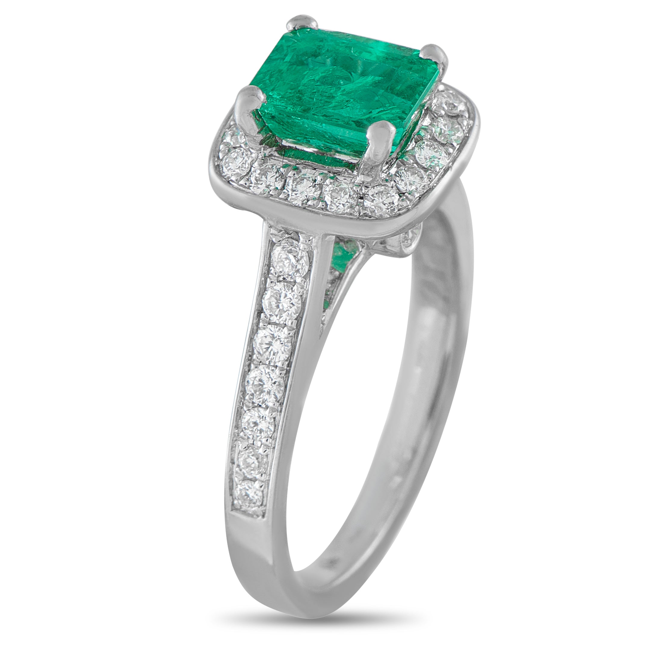 18K White Gold 0.51ct Diamond and Emerald Ring