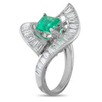 18K White Gold 2.0ct Diamond and Emerald Ring