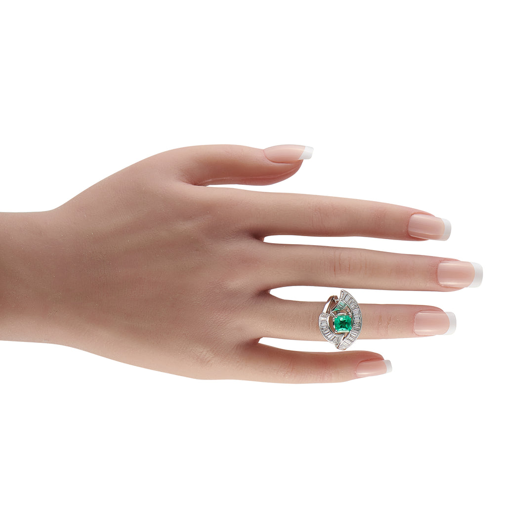 18K White Gold 2.0ct Diamond and Emerald Ring