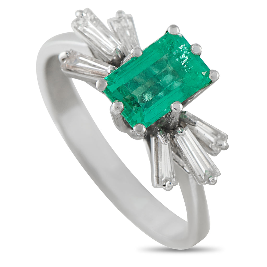 18K White Gold 0.65ct Diamond and Emerald Ring