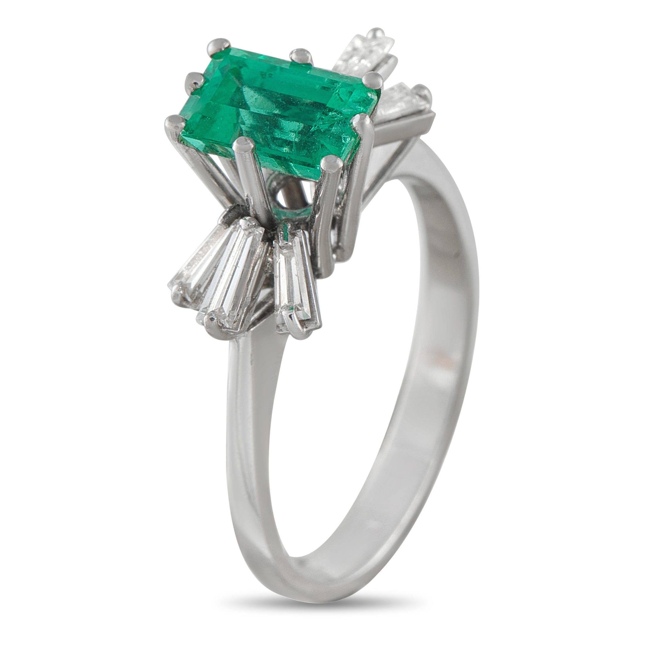 18K White Gold 0.65ct Diamond and Emerald Ring