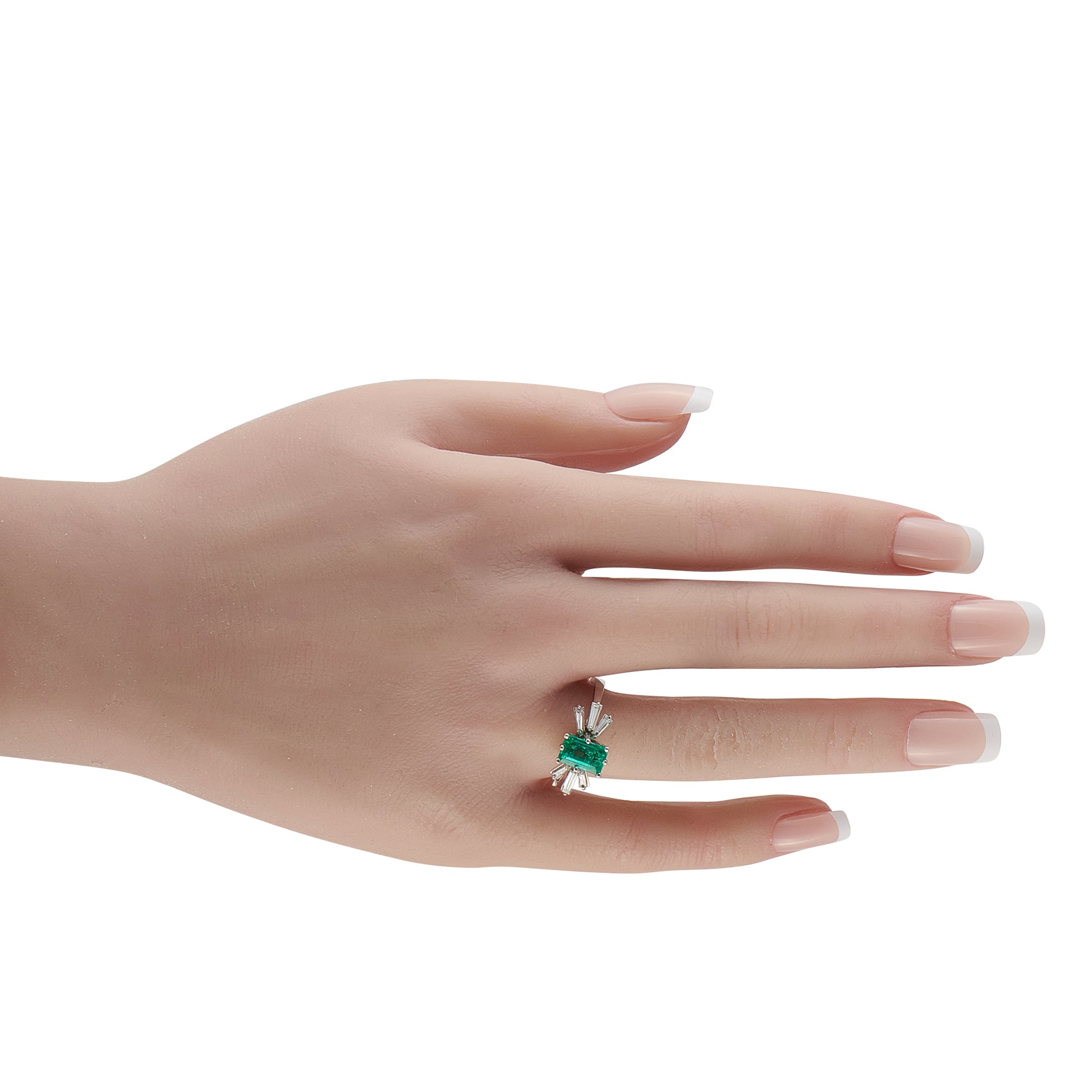 18K White Gold 0.65ct Diamond and Emerald Ring