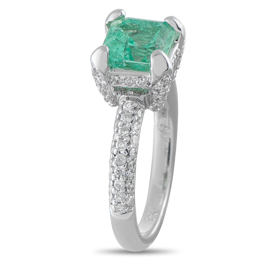 18K White Gold 0.70ct Diamond and Emerald Ring