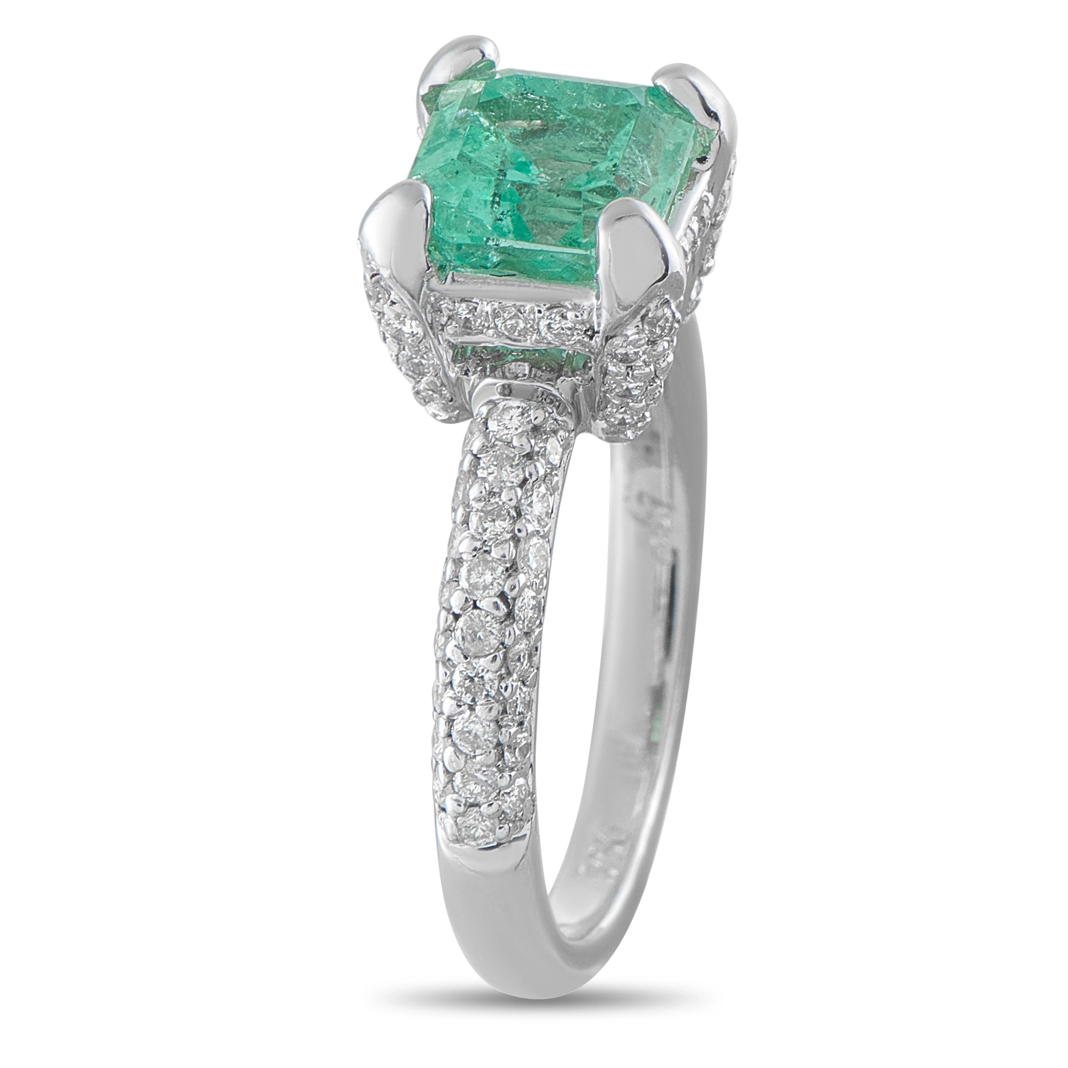 18K White Gold 0.70ct Diamond and Emerald Ring